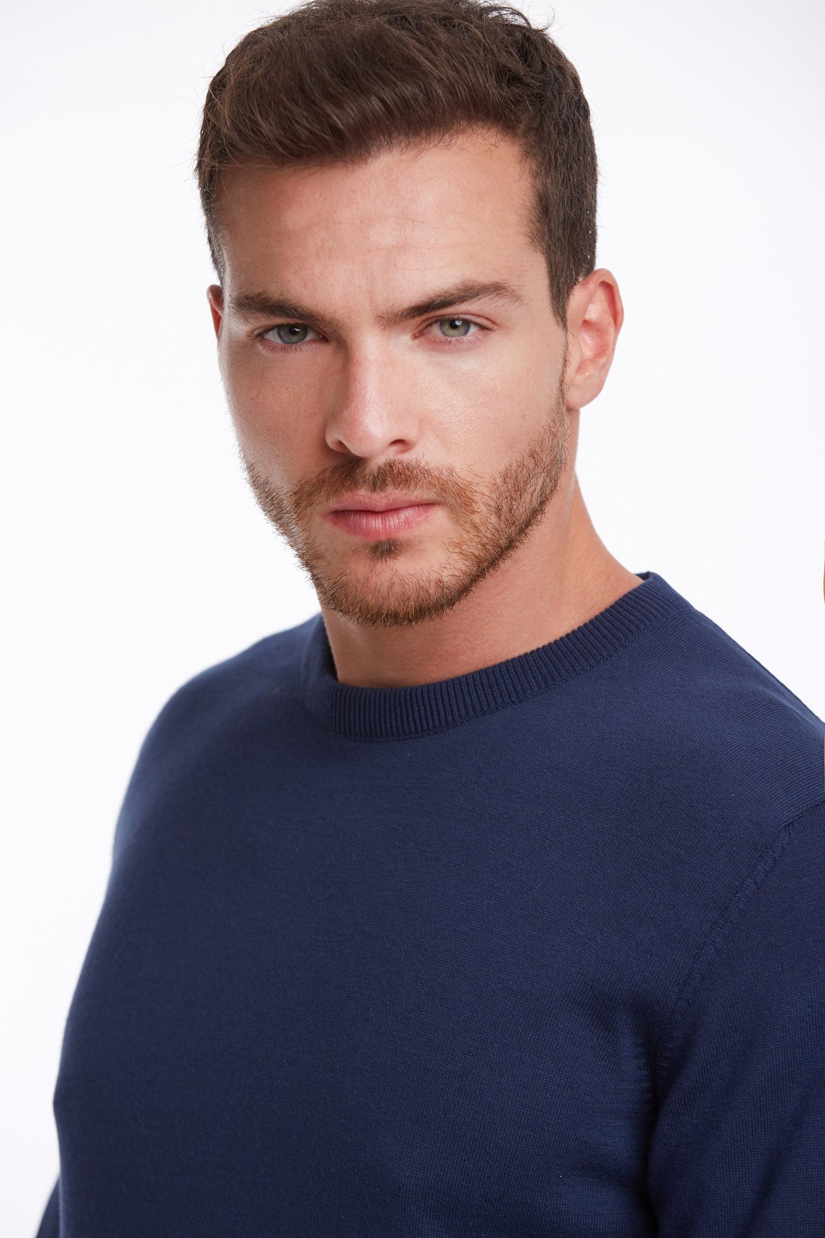 Regular Fit Cotton Indigo Crewneck Sweater - SAYKI