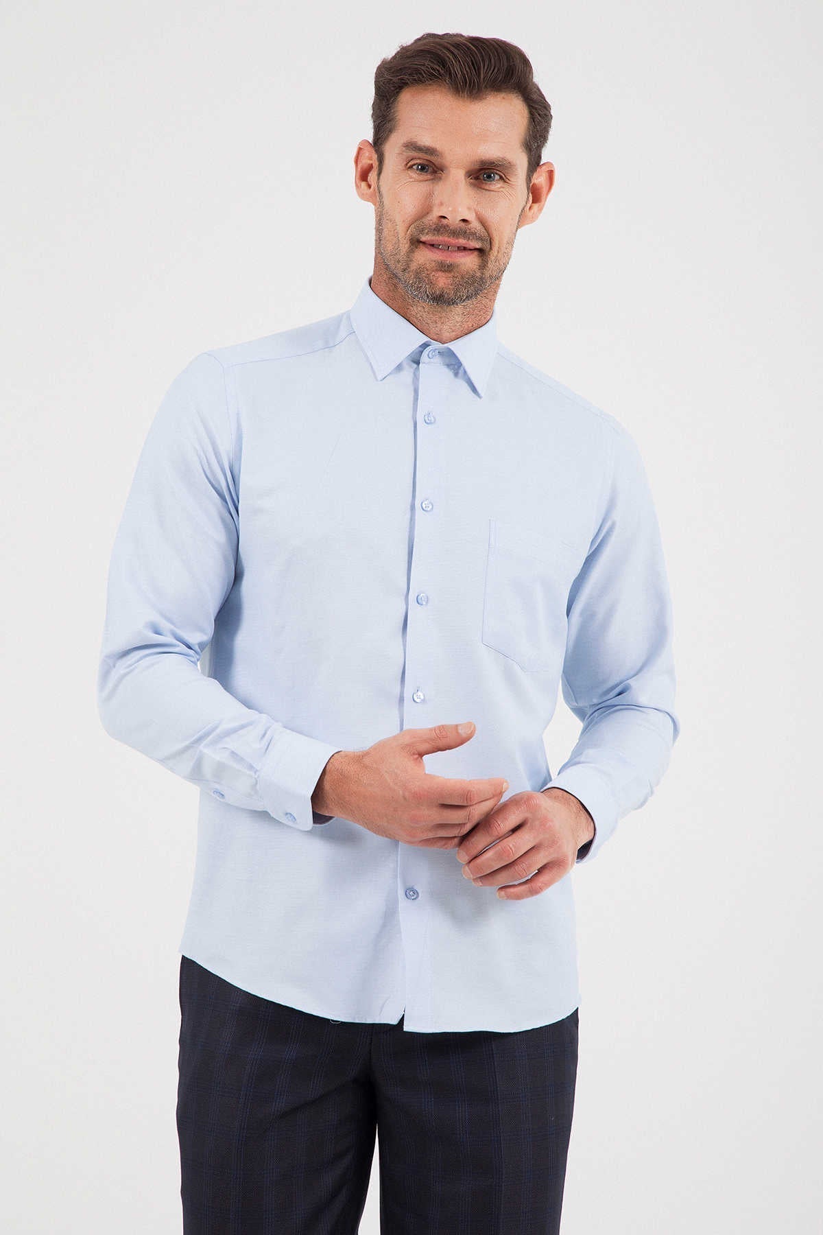 Regular Fit Cotton Light Blue Dress Shirt - SAYKI