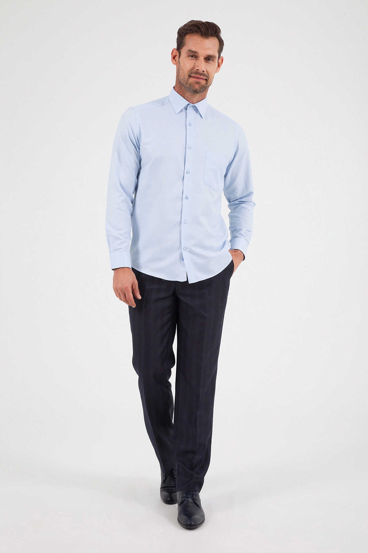 Regular Fit Cotton Light Blue Dress Shirt - SAYKI