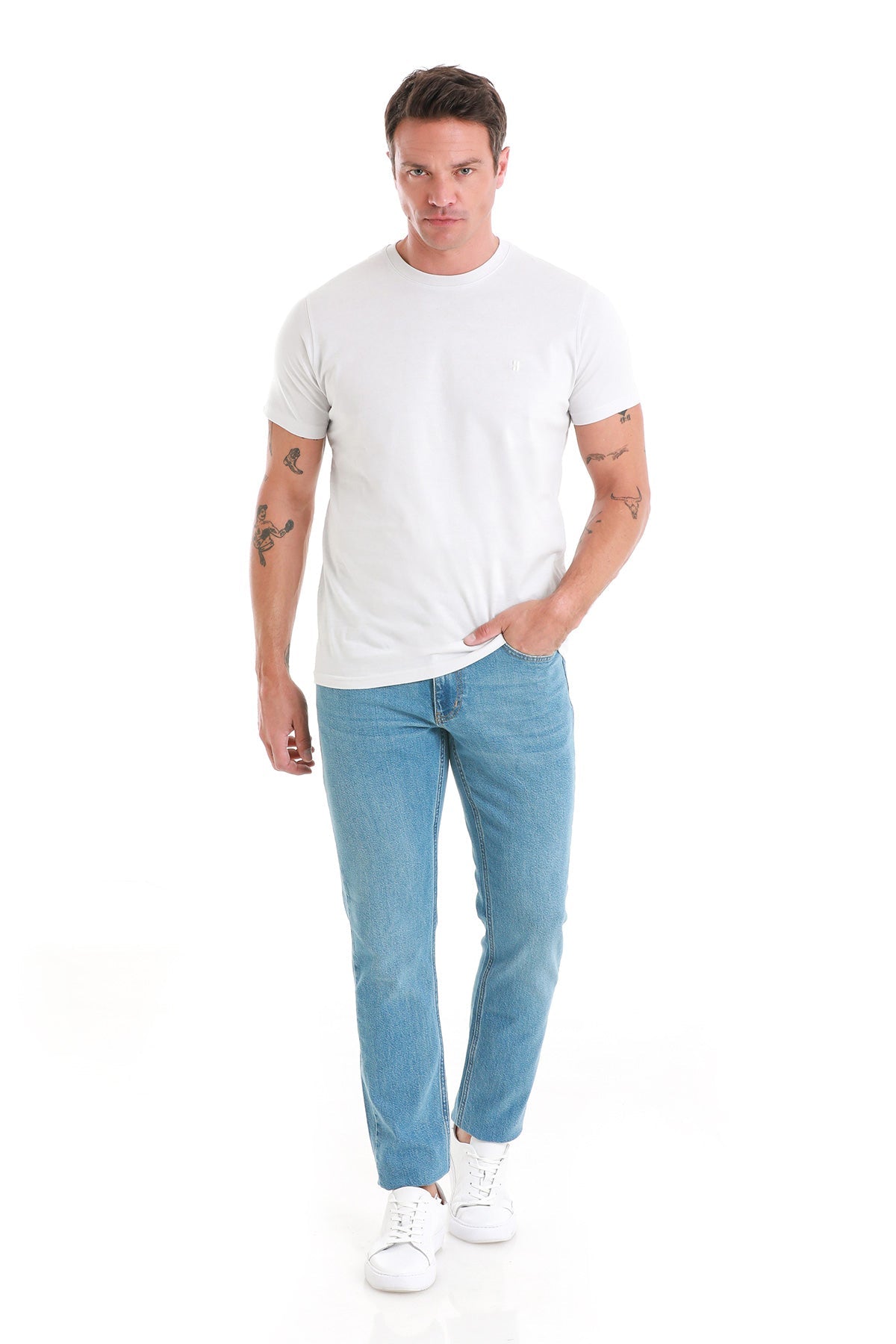 Regular Fit Cotton Light Gray Crew Neck T-Shirt - SAYKI