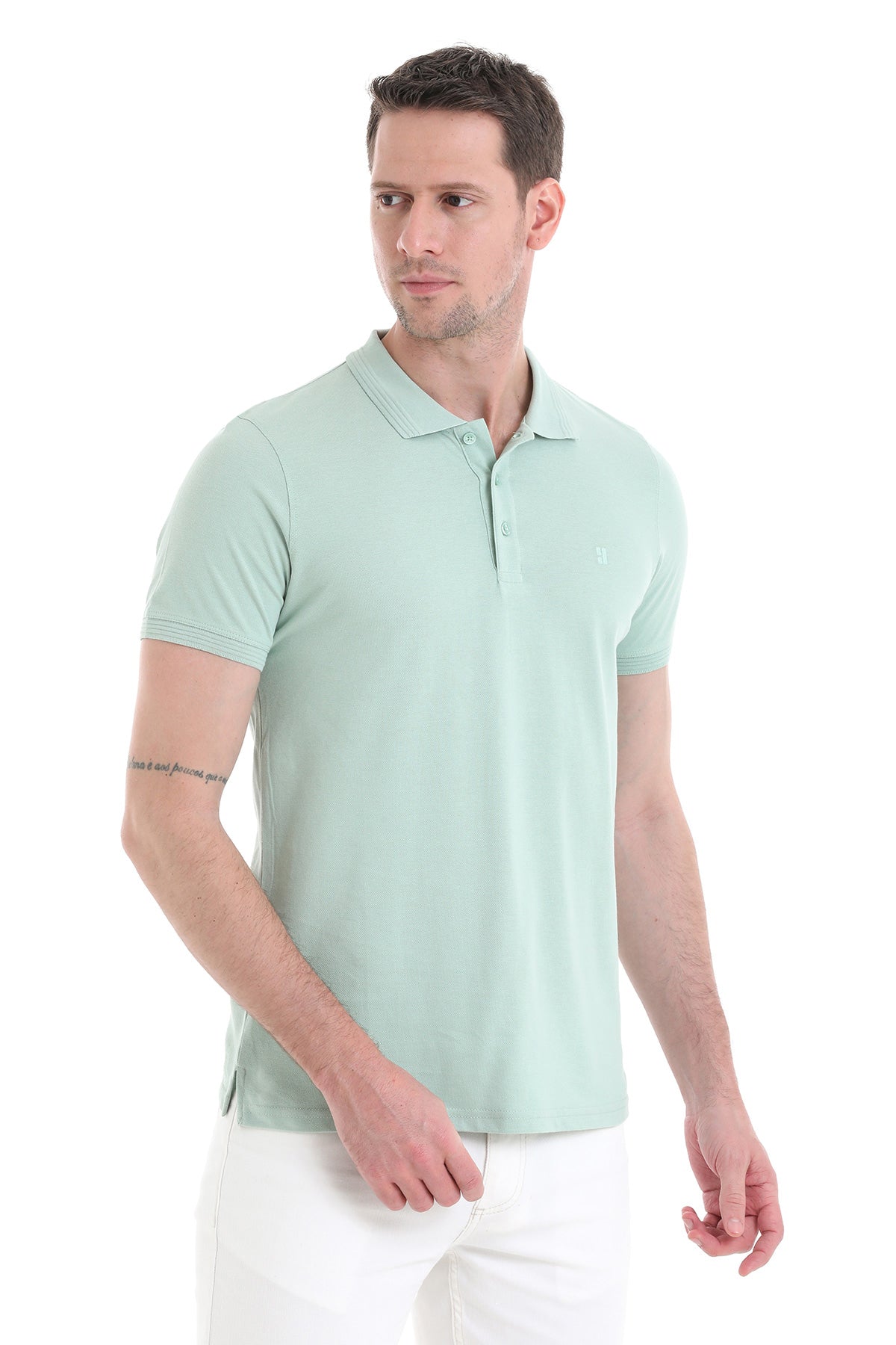 Regular Fit Cotton Light Green Polo T-Shirt - SAYKI