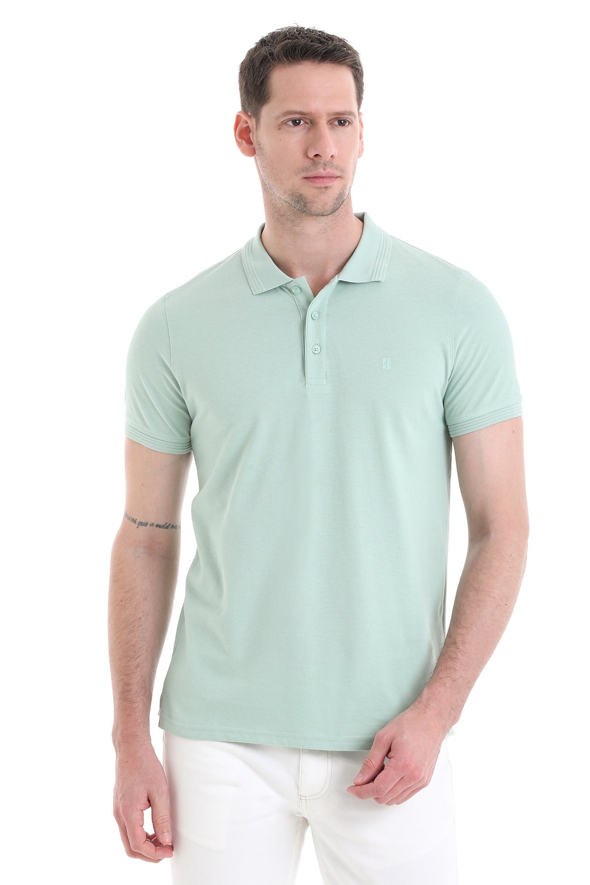 Regular Fit Cotton Light Green Polo T-Shirt - SAYKI