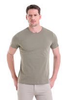 Regular Fit Cotton Light Khaki Crew Neck T-Shirt - SAYKI