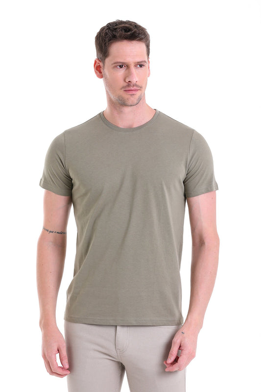 Olive green cotton crew neck t-shirt