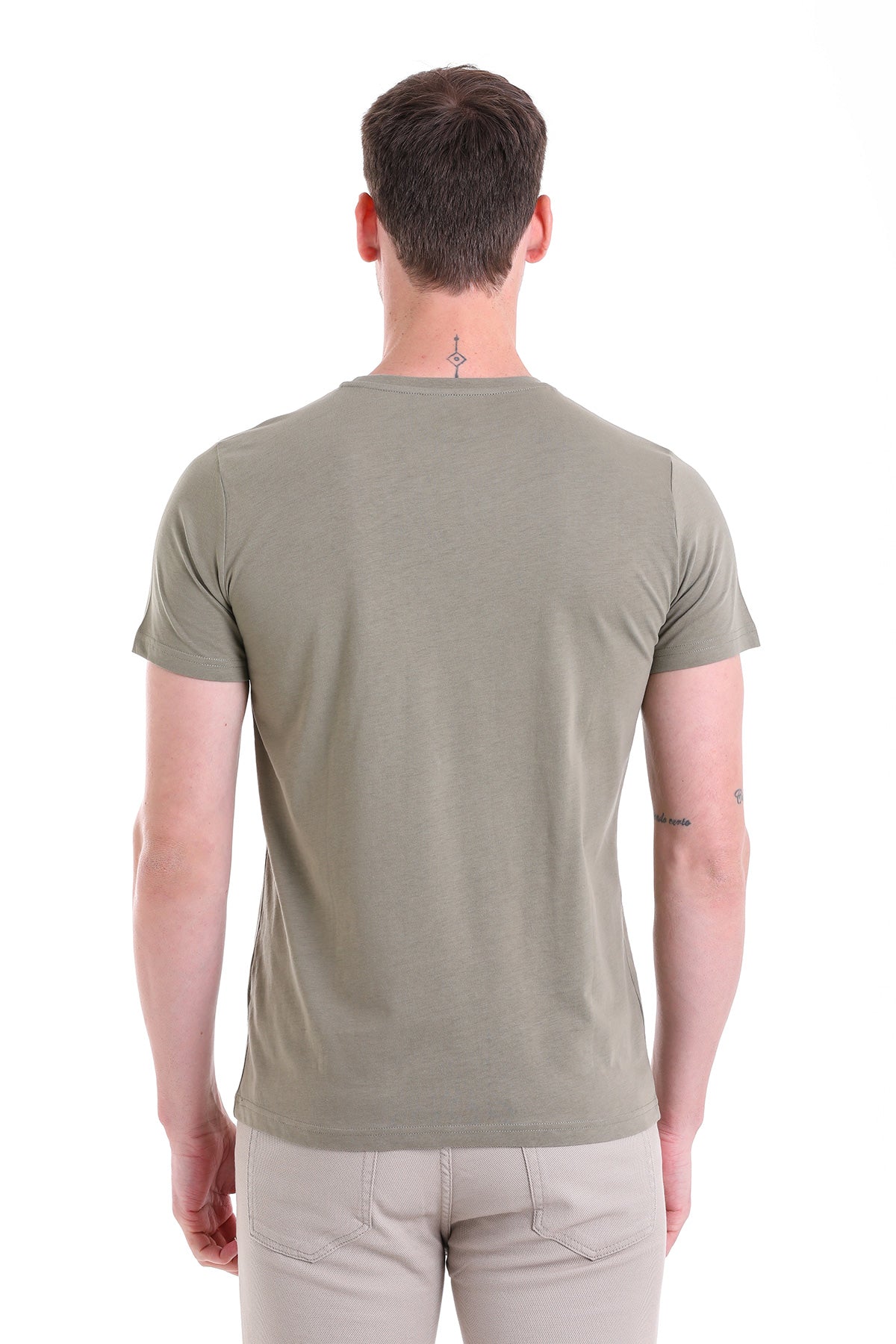 Regular Fit Cotton Light Khaki Crew Neck T-Shirt - SAYKI