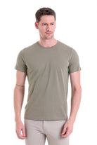 Regular Fit Cotton Light Khaki Crew Neck T-Shirt - SAYKI