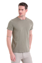 Regular Fit Cotton Light Khaki Crew Neck T-Shirt - SAYKI
