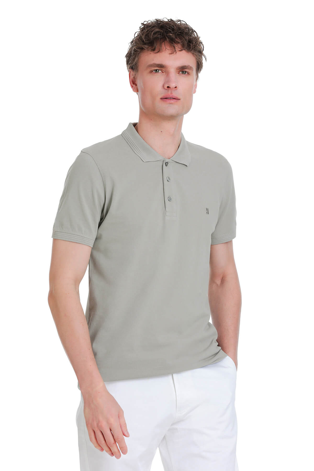 Regular Fit Cotton Light Khaki Polo T-Shirt - SAYKI
