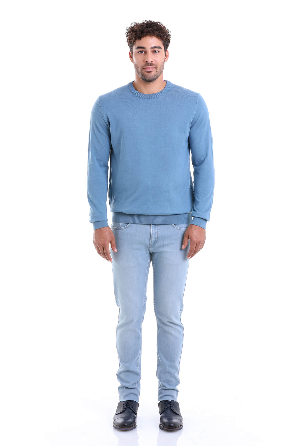 Regular Fit Cotton Mint Crewneck Sweater - SAYKI