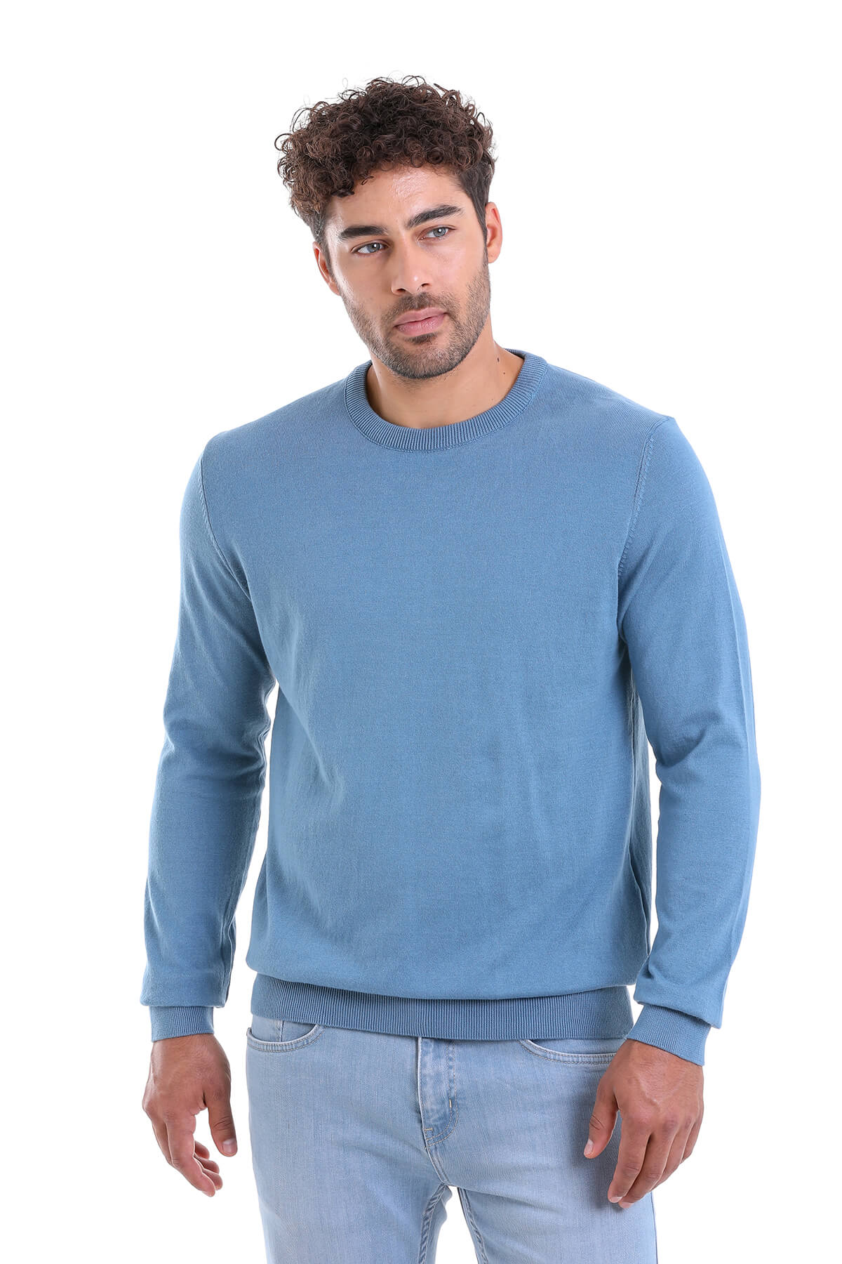 Regular Fit Cotton Mint Crewneck Sweater - SAYKI
