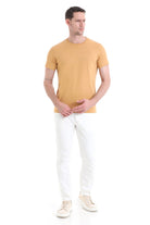 Regular Fit Cotton Mustard Crew Neck T-Shirt - SAYKI