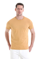 Regular Fit Cotton Mustard Crew Neck T-Shirt - SAYKI