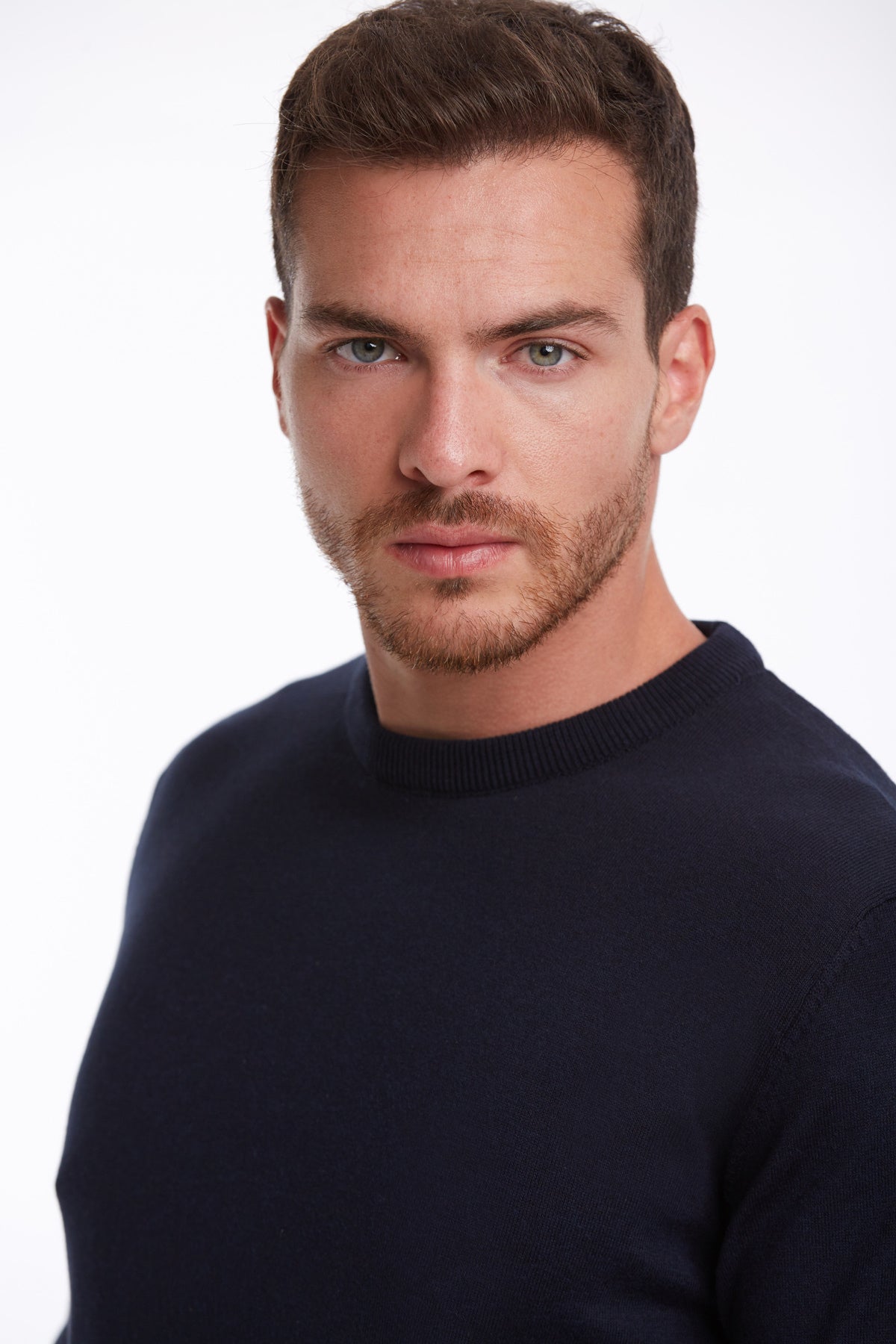 Regular Fit Cotton Navy Crewneck Sweater - SAYKI