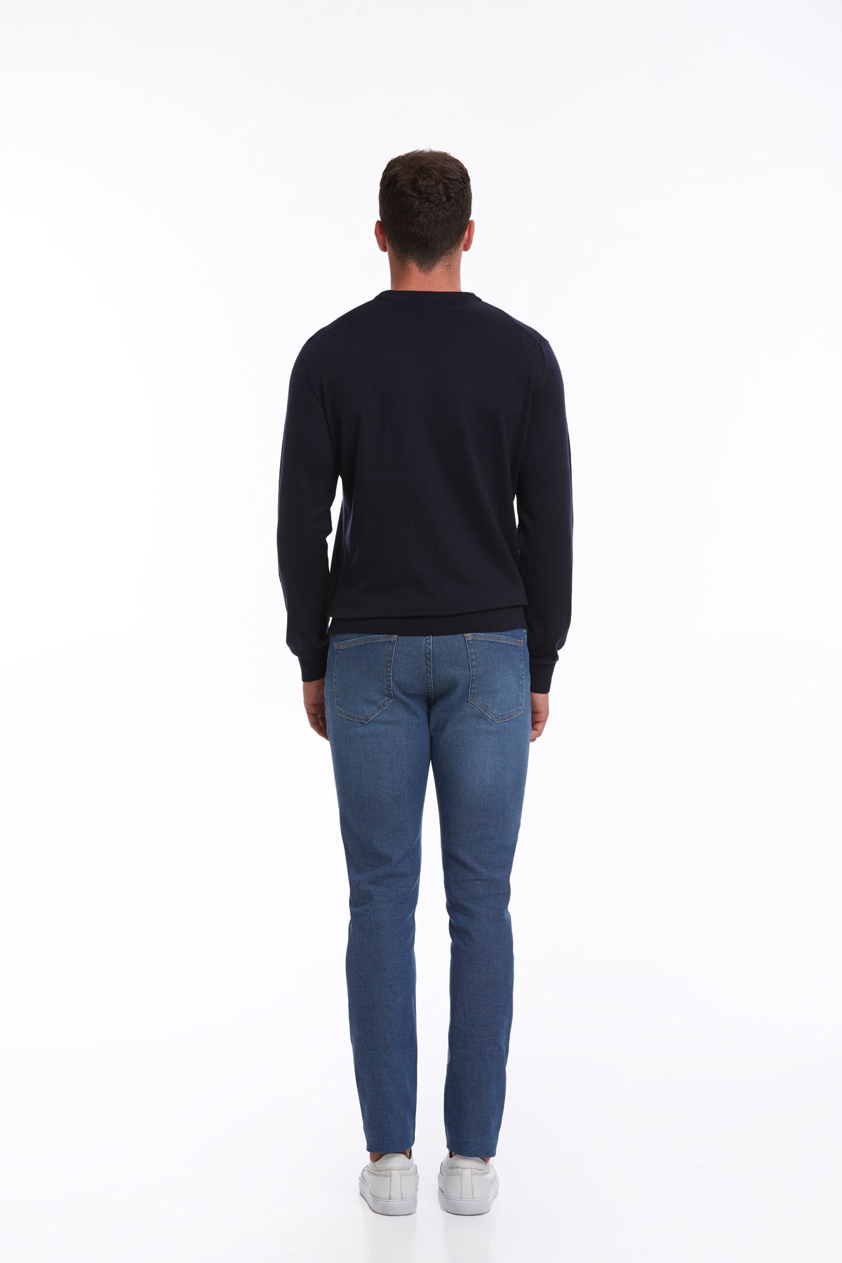 Regular Fit Cotton Navy Crewneck Sweater - SAYKI
