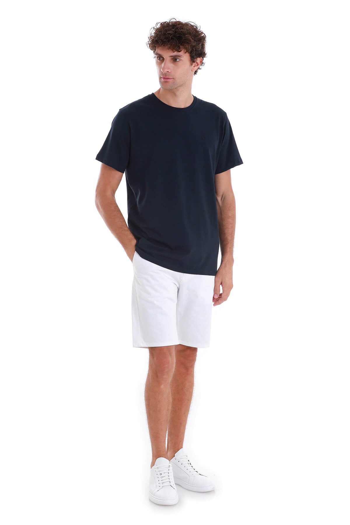 Regular Fit Cotton Navy Crewneck T-Shirt - SAYKI