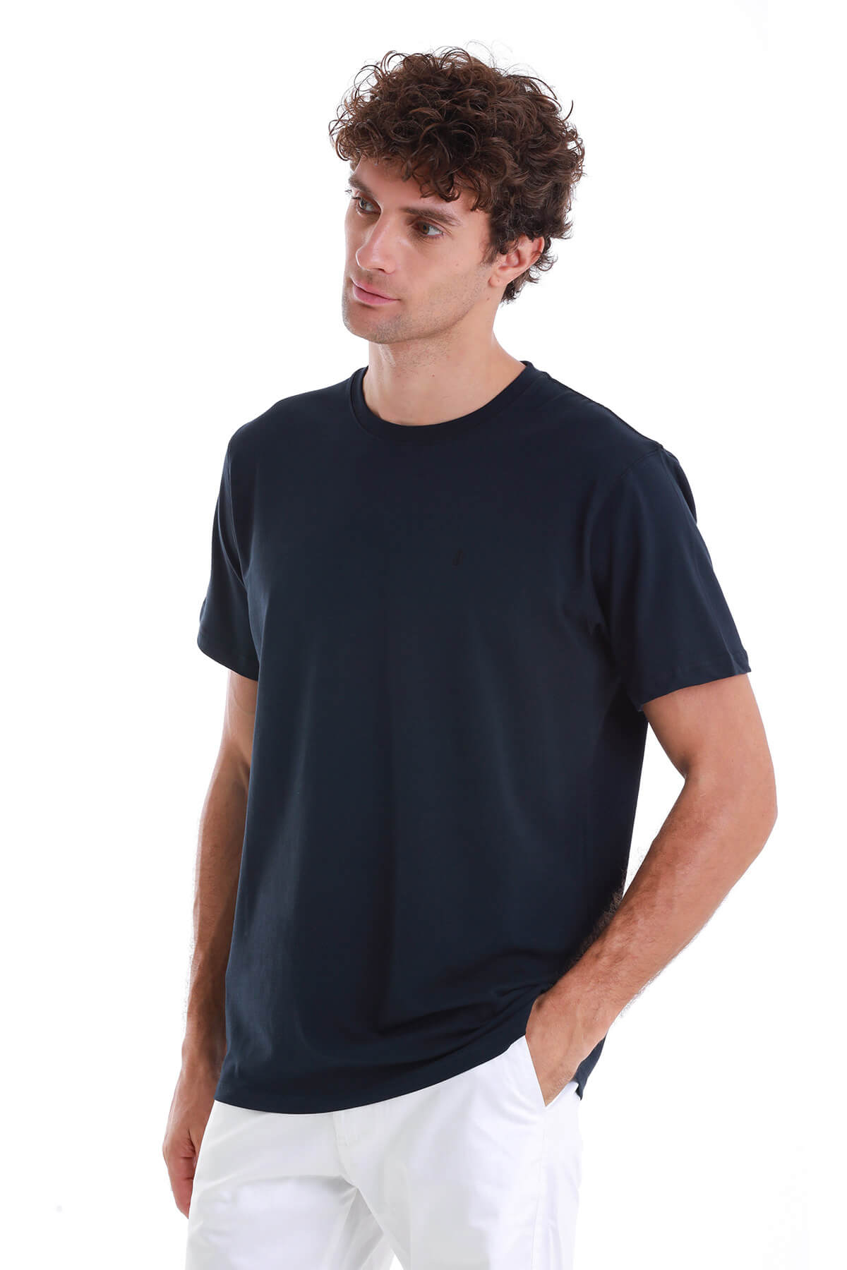 Regular Fit Cotton Navy Crewneck T-Shirt - SAYKI