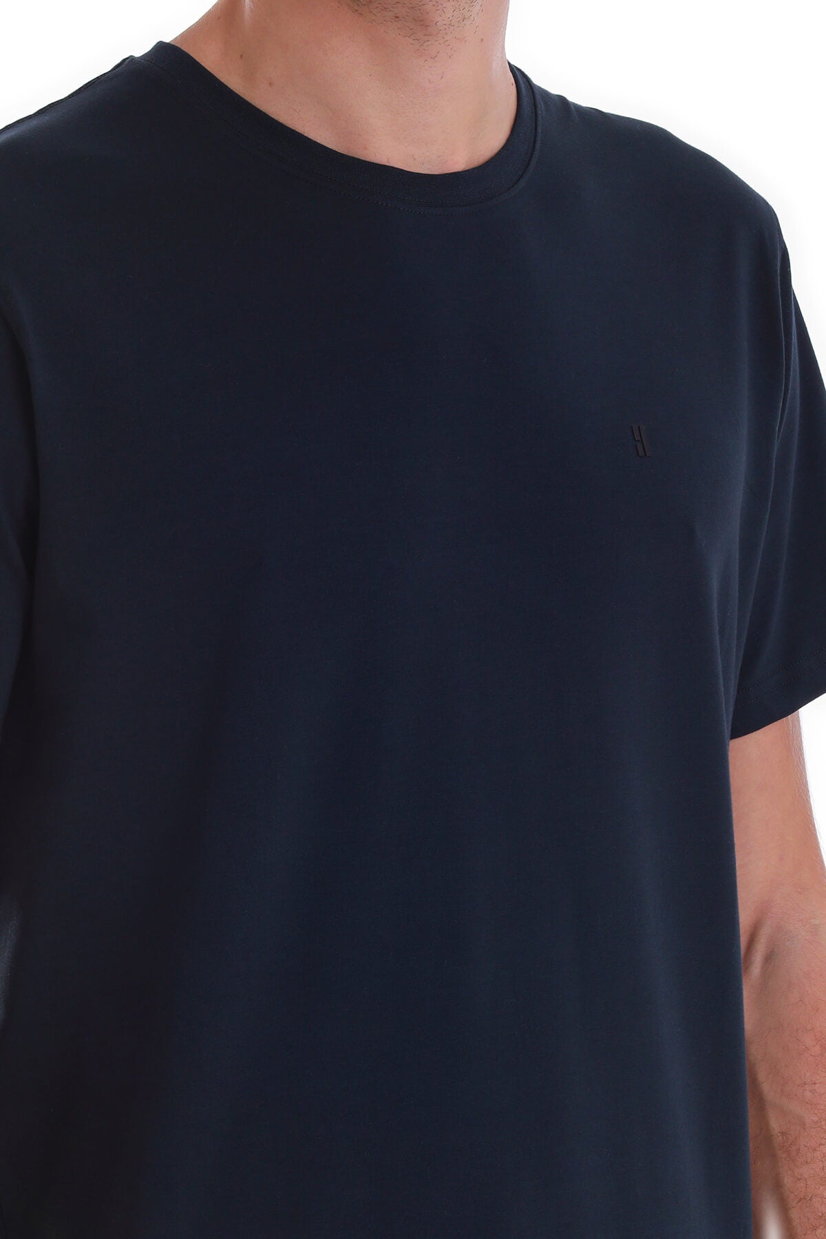 Regular Fit Cotton Navy Crewneck T-Shirt - SAYKI