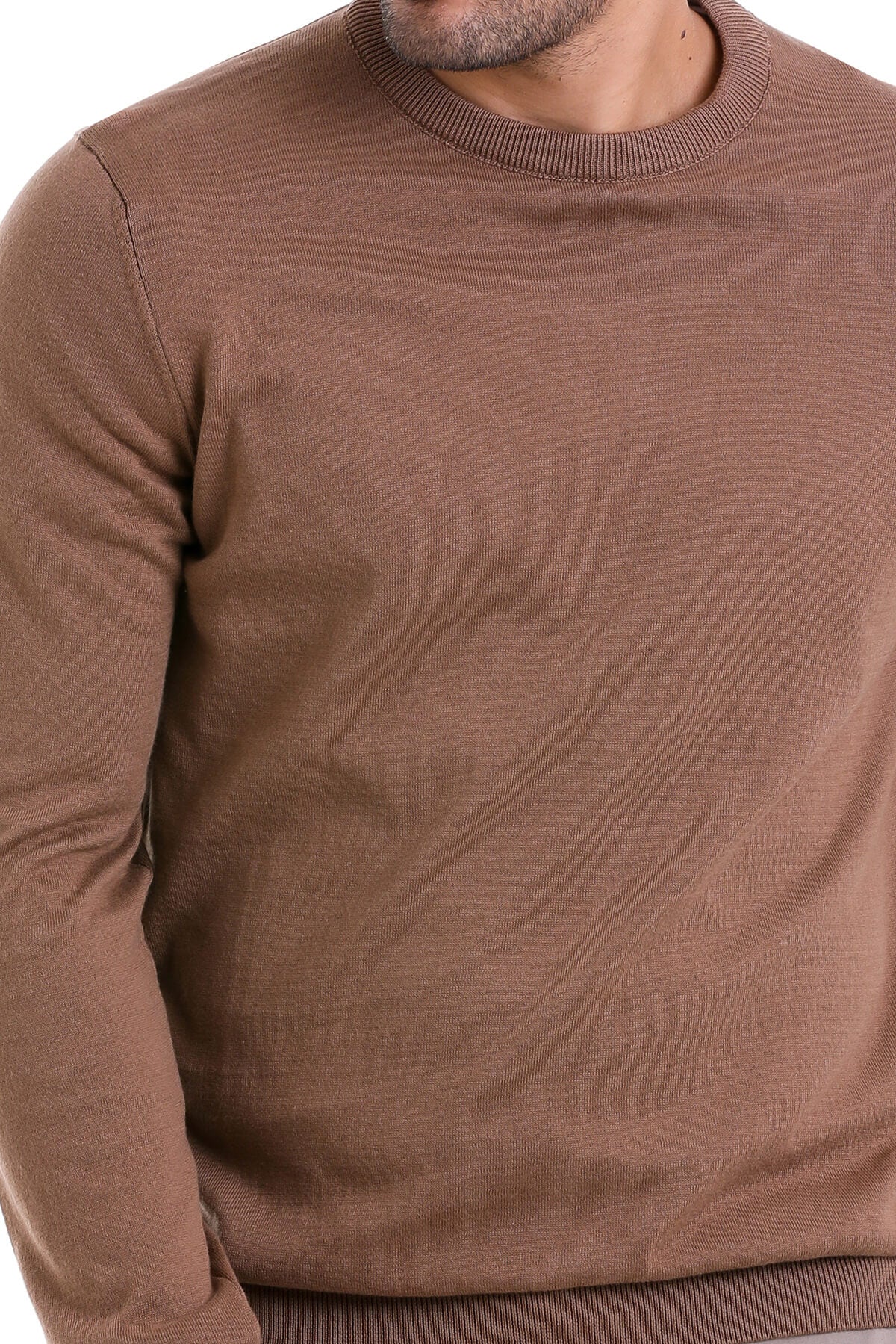 Regular Fit Cotton Tobacco Crewneck Sweater - SAYKI