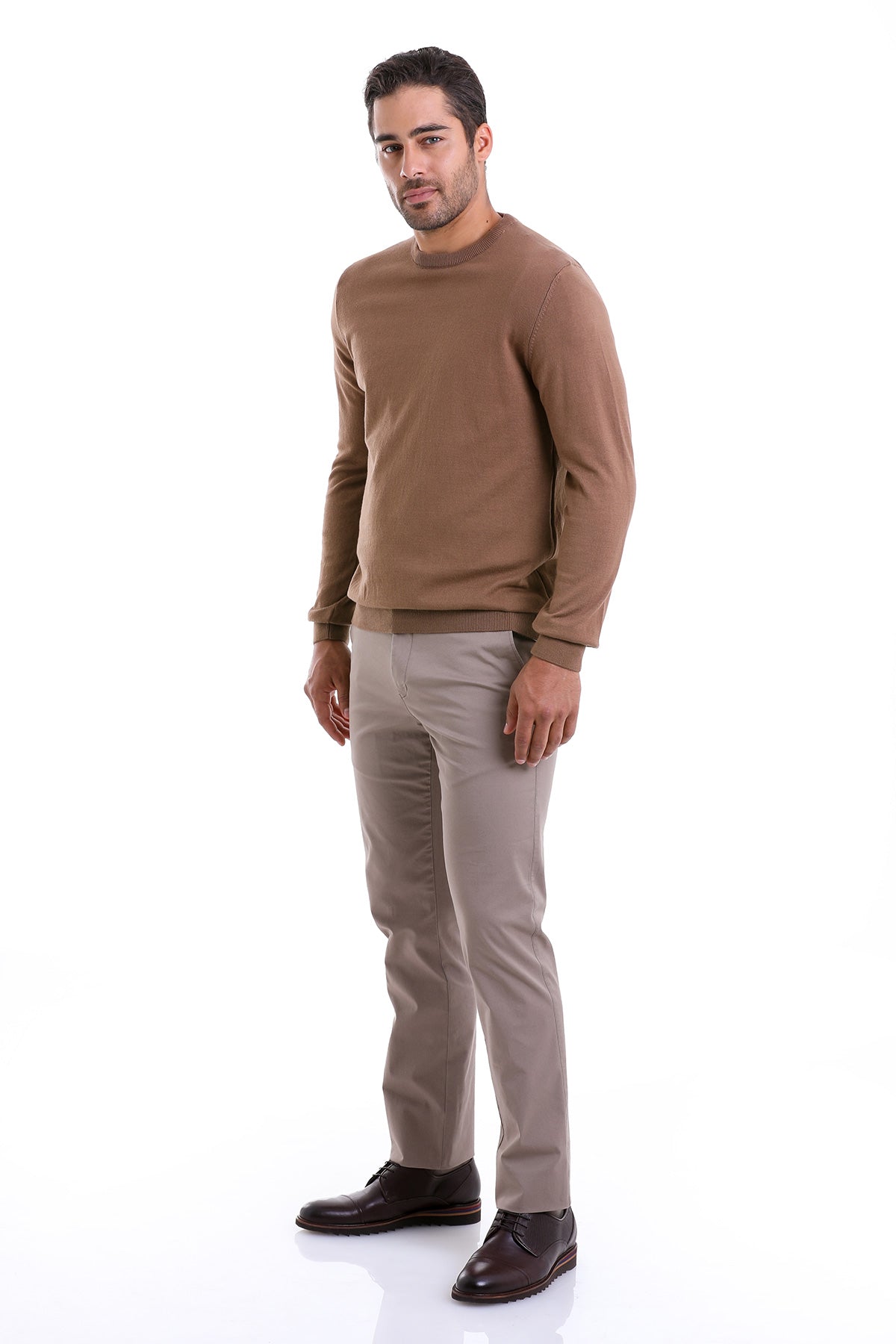 Regular Fit Cotton Tobacco Crewneck Sweater - SAYKI