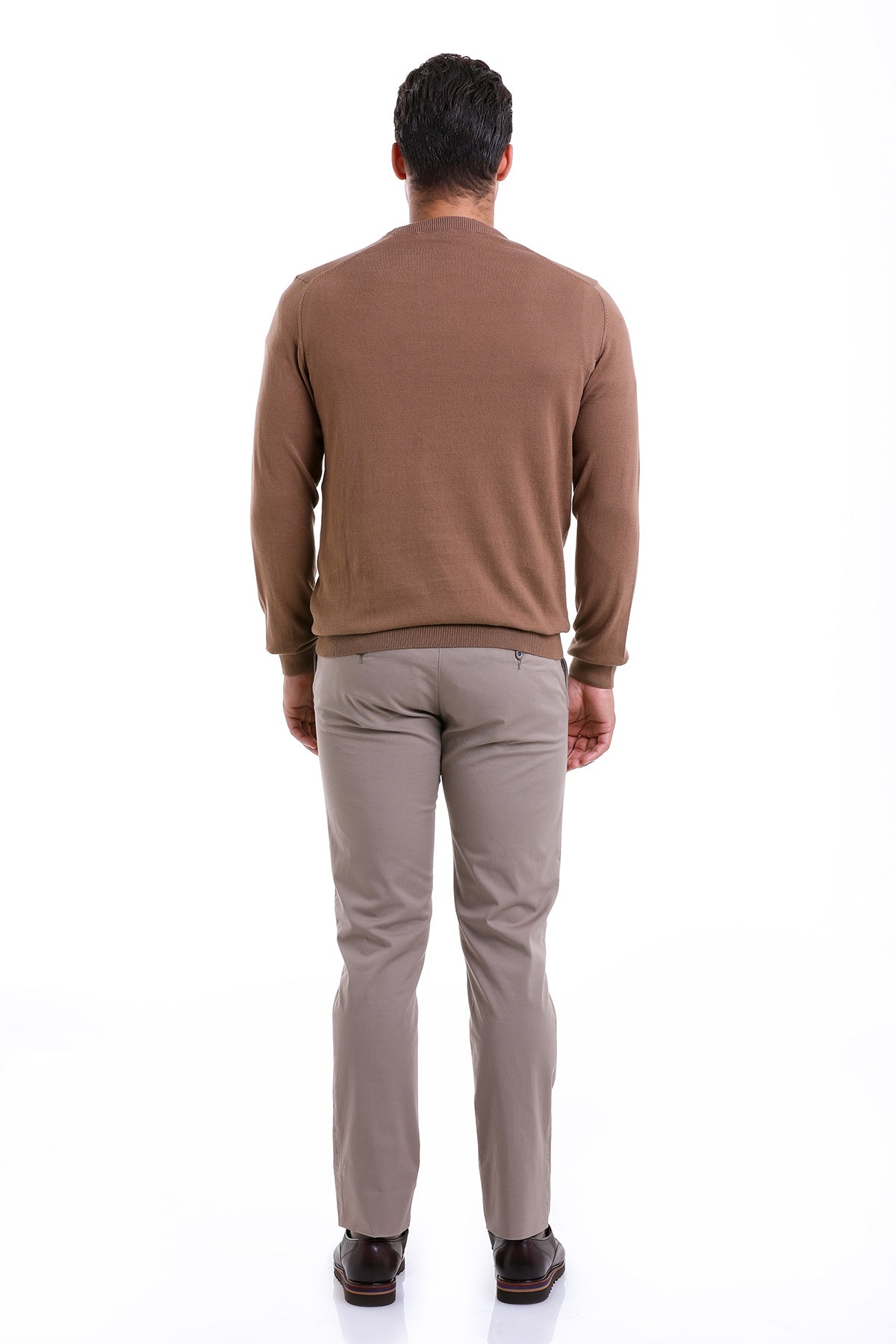 Regular Fit Cotton Tobacco Crewneck Sweater - SAYKI