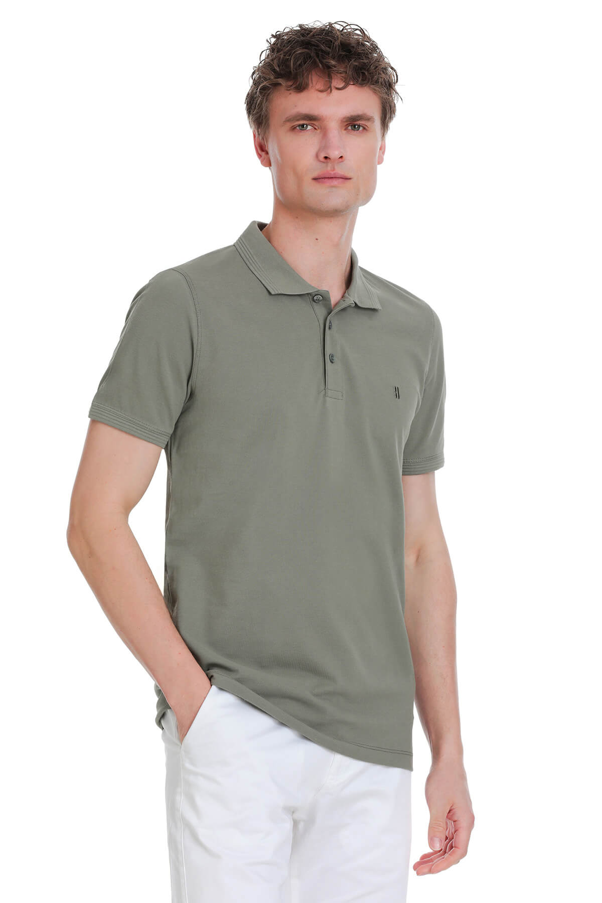 Regular Fit Cotton Vetiver Gray Polo T-Shirt - SAYKI