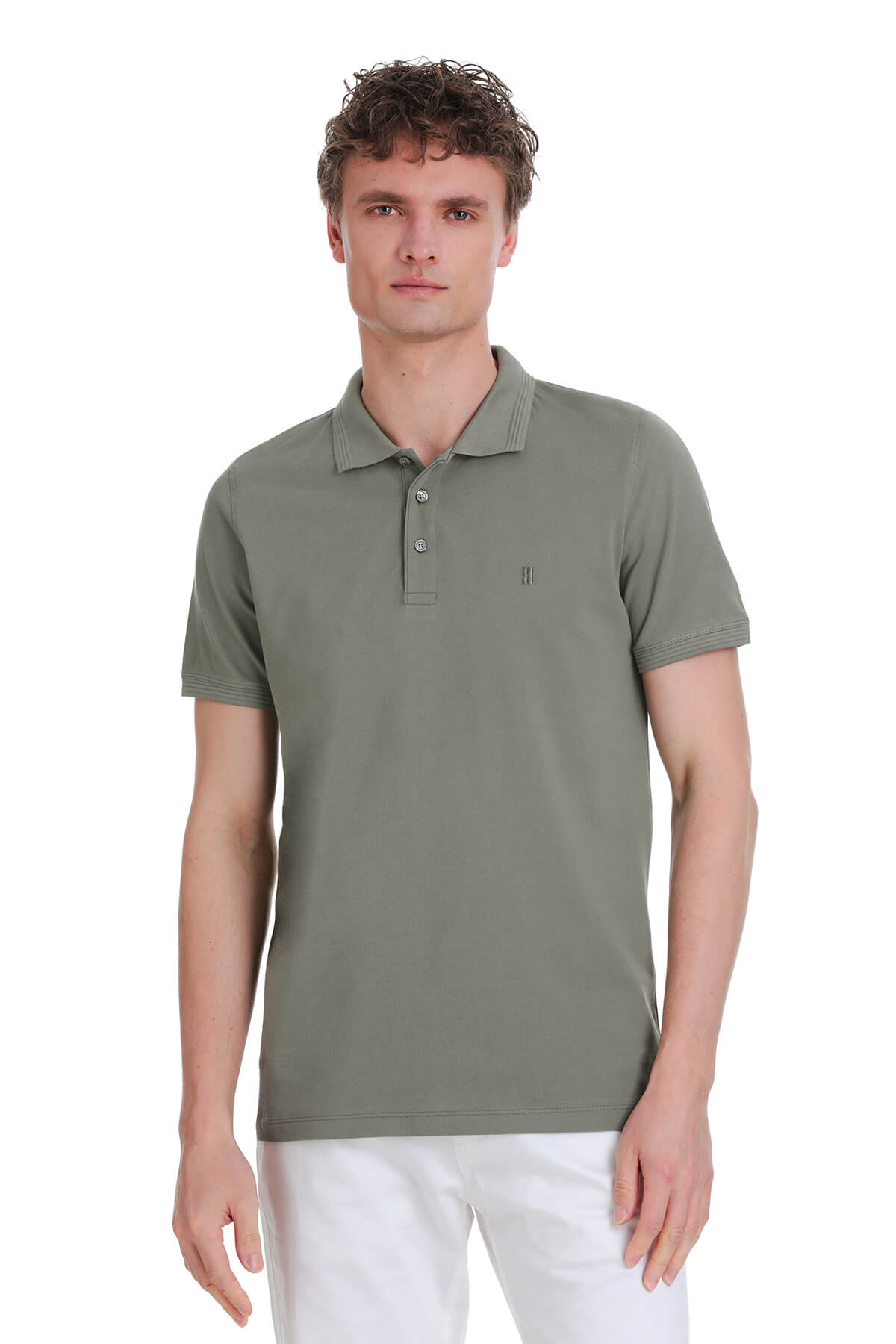 Regular Fit Cotton Vetiver Gray Polo T-Shirt - SAYKI
