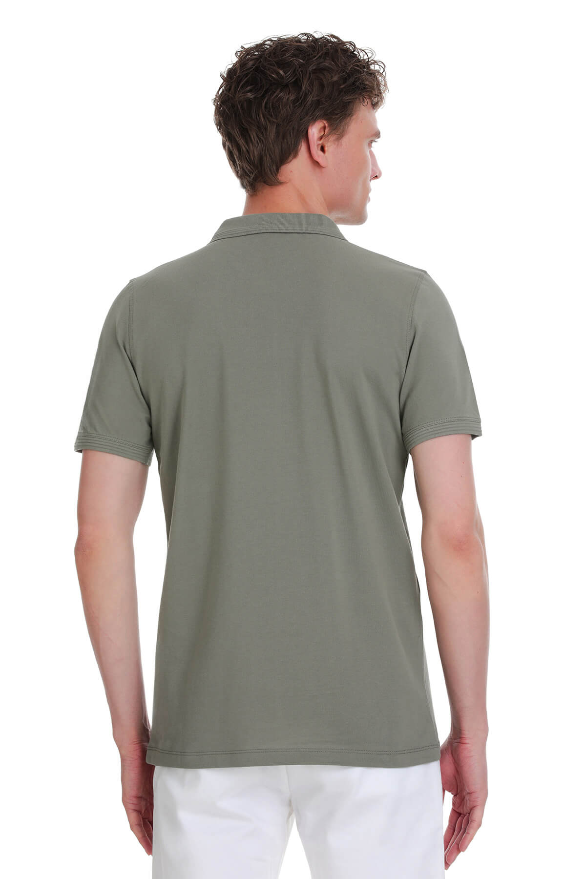 Regular Fit Cotton Vetiver Gray Polo T-Shirt - SAYKI