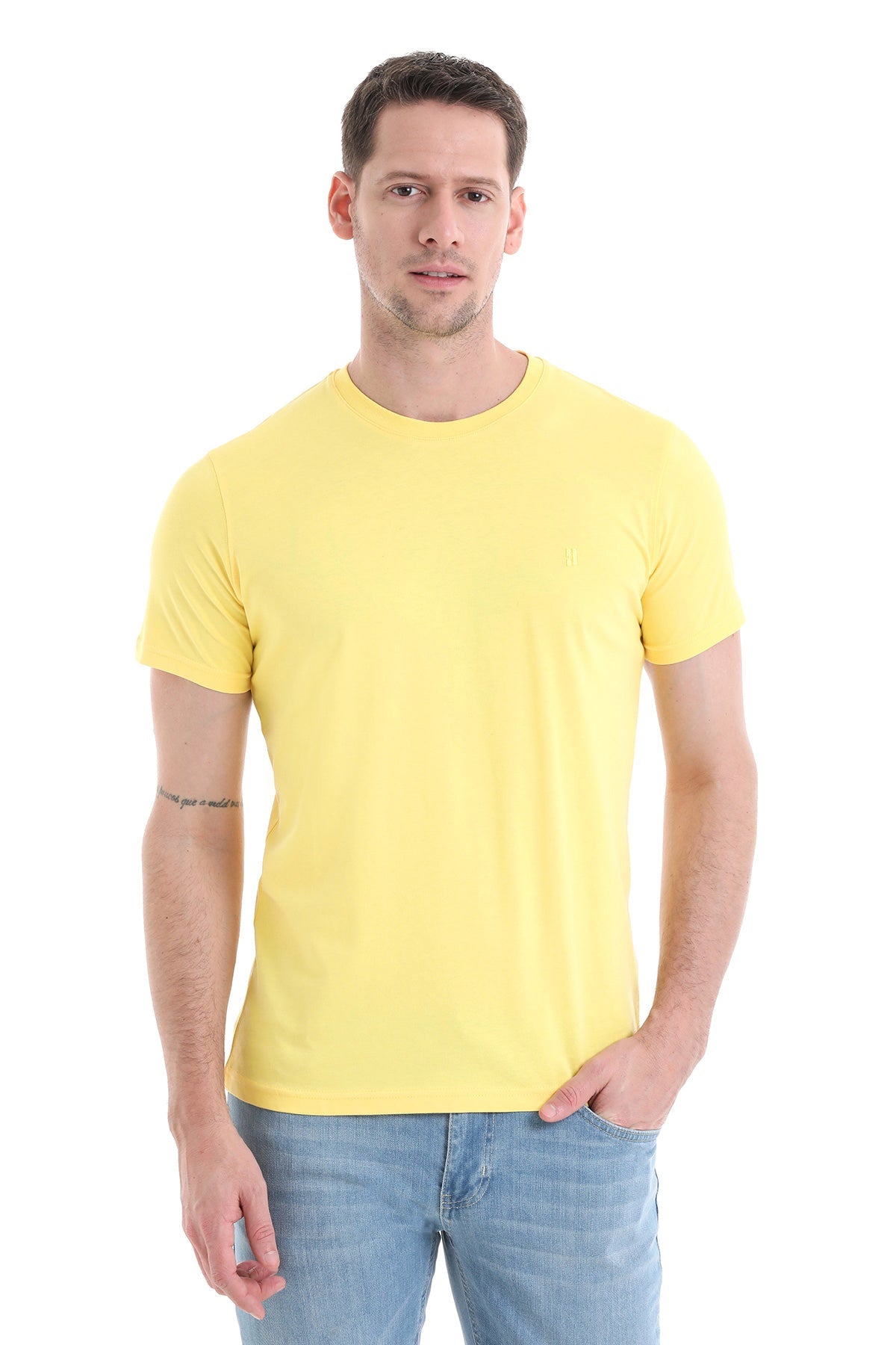 Regular Fit Cotton Yellow Crew Neck T-Shirt - SAYKI