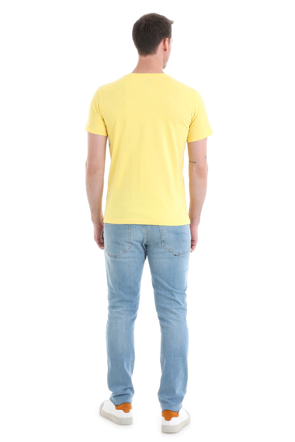 Regular Fit Cotton Yellow Crew Neck T-Shirt - SAYKI