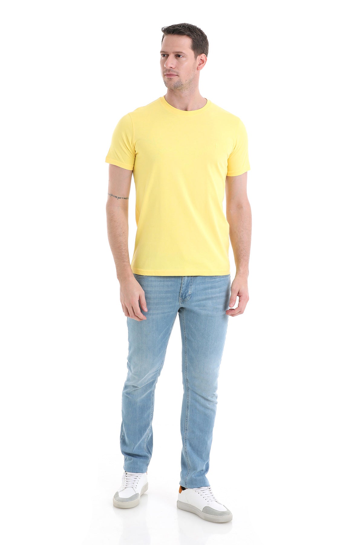 Regular Fit Cotton Yellow Crew Neck T-Shirt - SAYKI