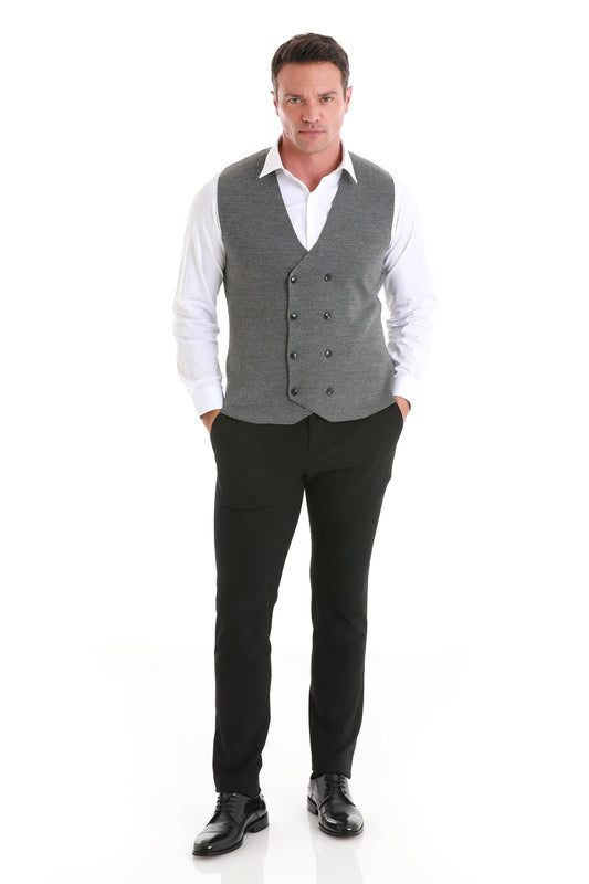 Regular Fit Double Breasted Dark Gray Knit Button Down Vest