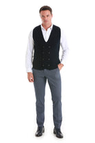 Regular Fit Double Breasted Navy Knit Button Down Vest