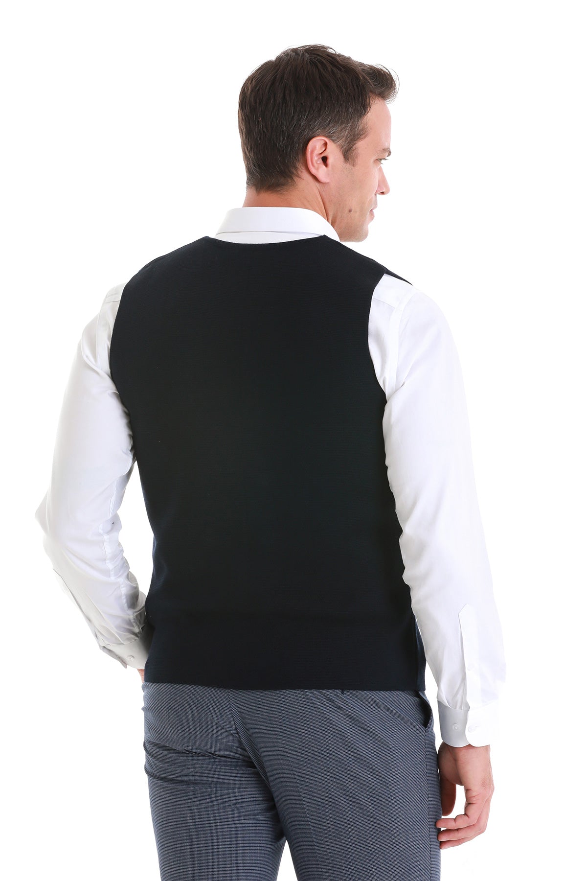 Regular Fit Double Breasted Navy Knit Button Down Vest