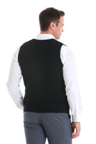 Regular Fit Double Breasted Navy Knit Button Down Vest