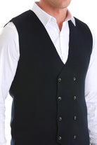 Regular Fit Double Breasted Navy Knit Button Down Vest