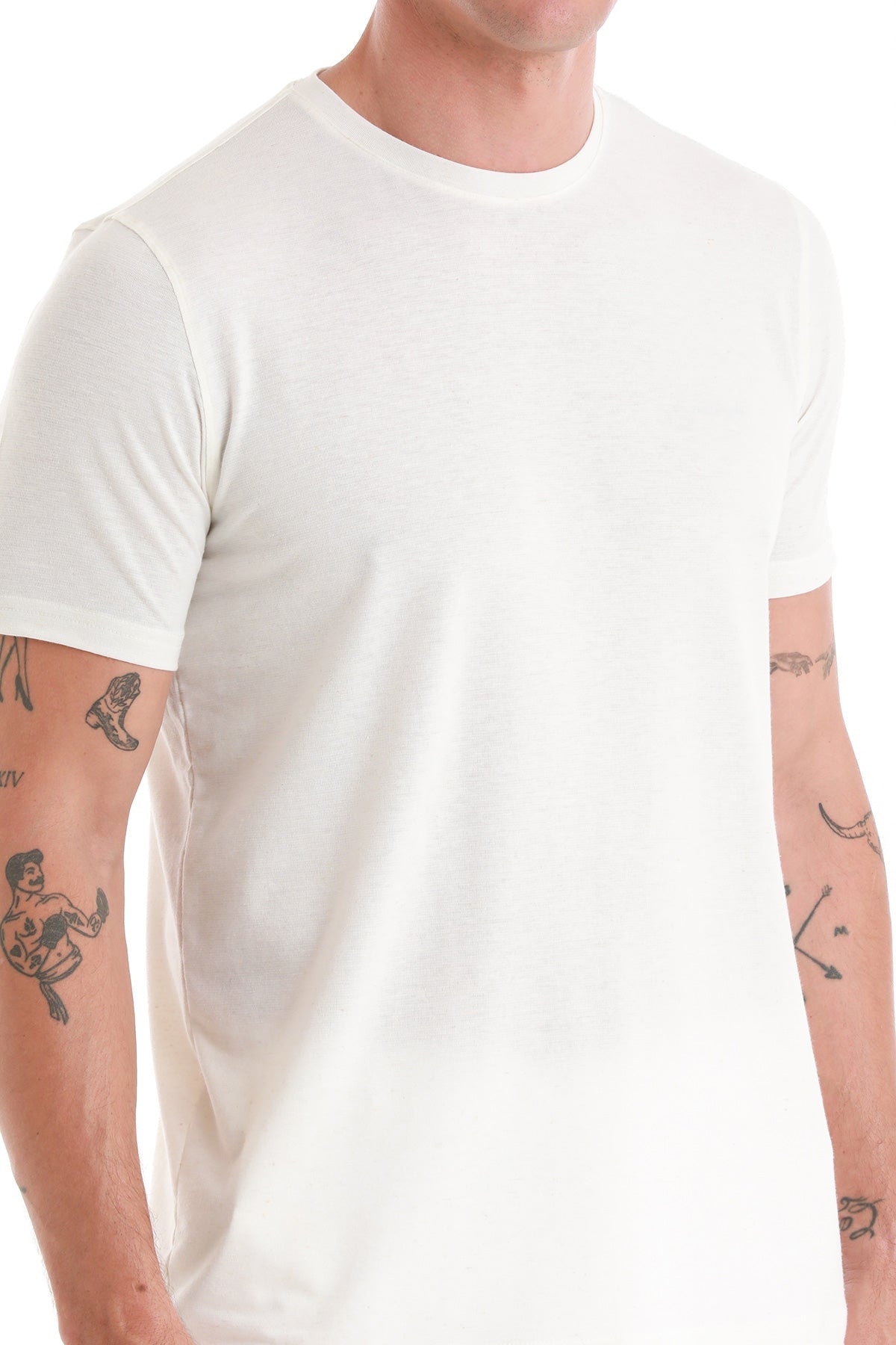 Regular Fit Ecru Linen-Blend Crewneck T-Shirt - SAYKI