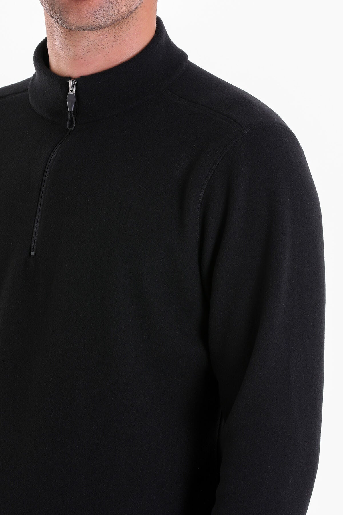 Regular Fit Fleece Black Mock Neck Sweatshirt - SAYKI