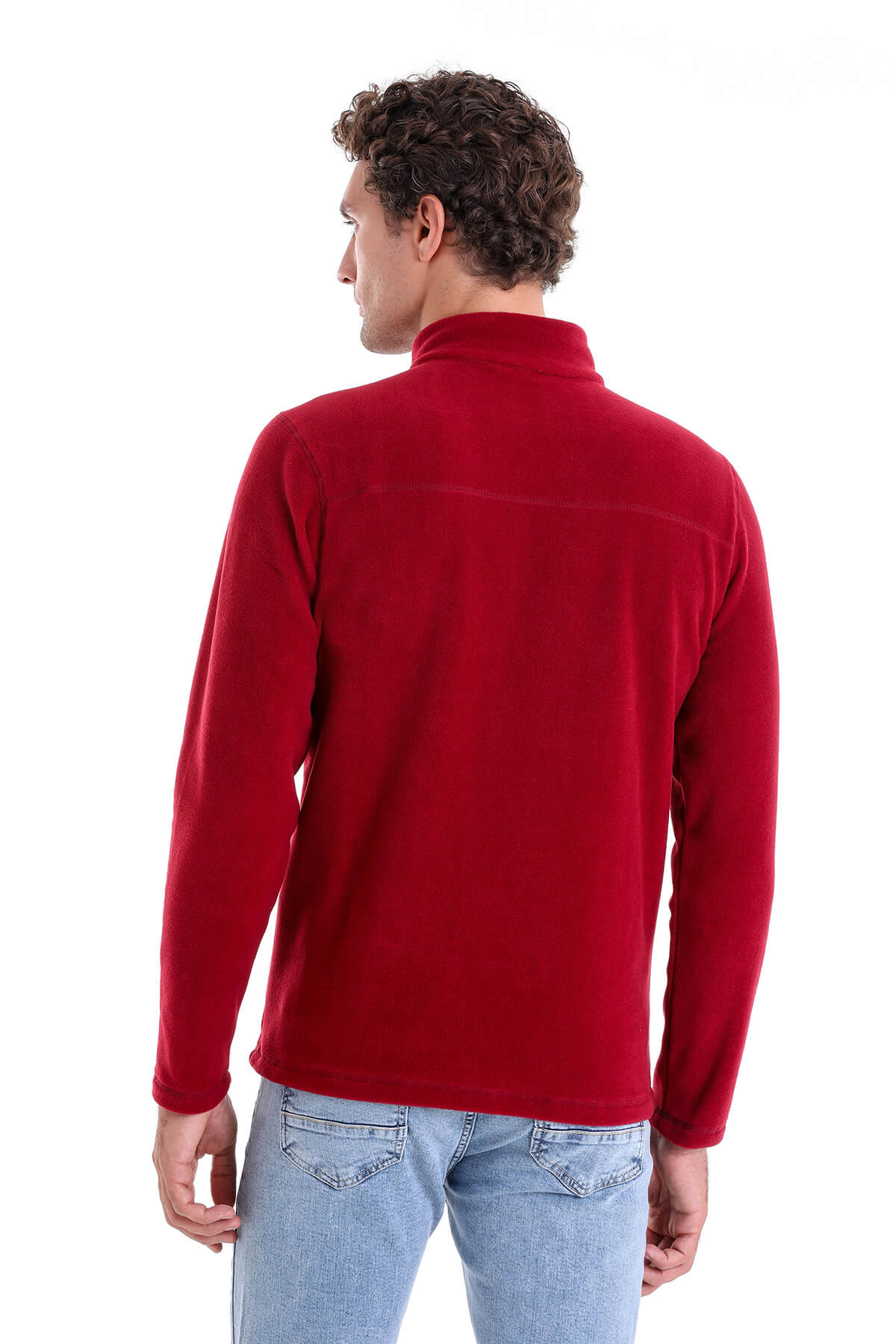 Regular Fit Fleece Burgundy Mock Neck Sweatshirt - SAYKI