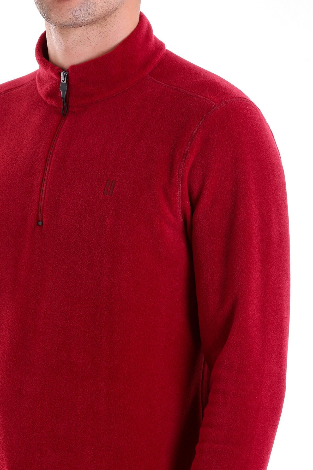 Regular Fit Fleece Burgundy Mock Neck Sweatshirt - SAYKI