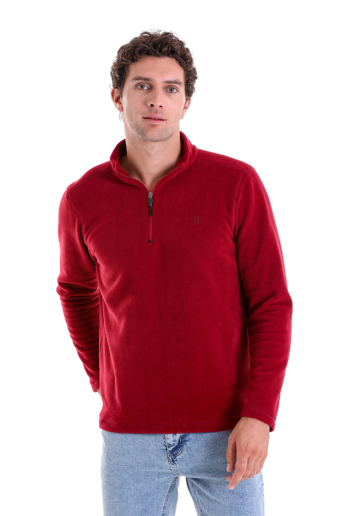 Regular Fit Fleece Burgundy Mock Neck Sweatshirt - SAYKI