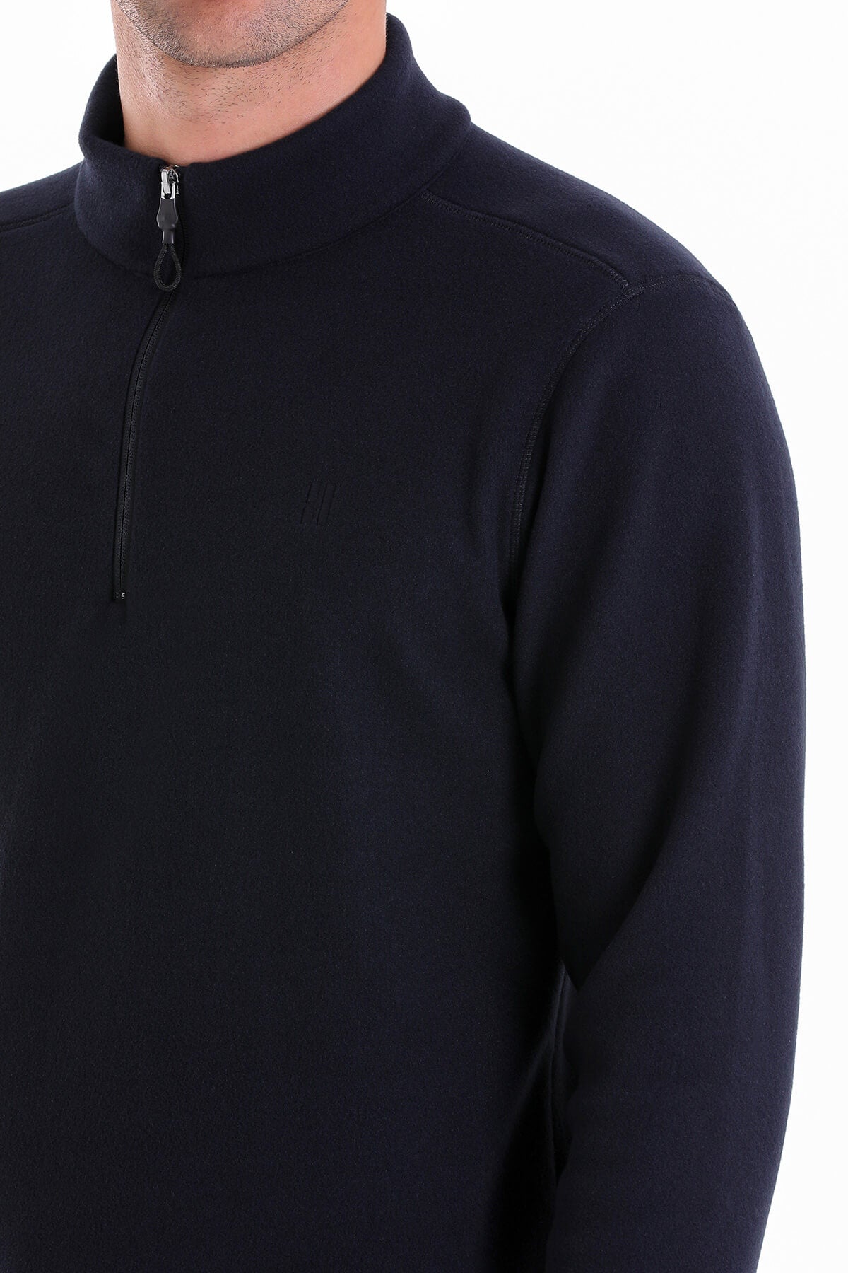 Regular Fit Fleece Navy Mock Neck Sweatshirt - SAYKI