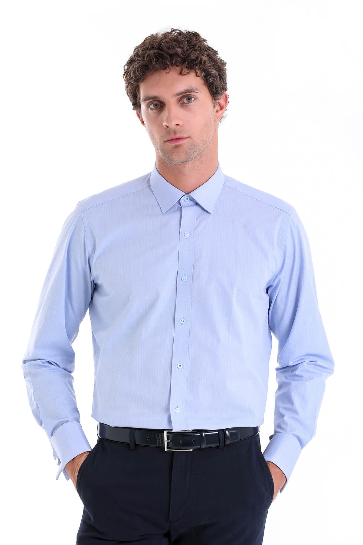Regular Fit French Cuff Cotton Light Blue Dress Shirt