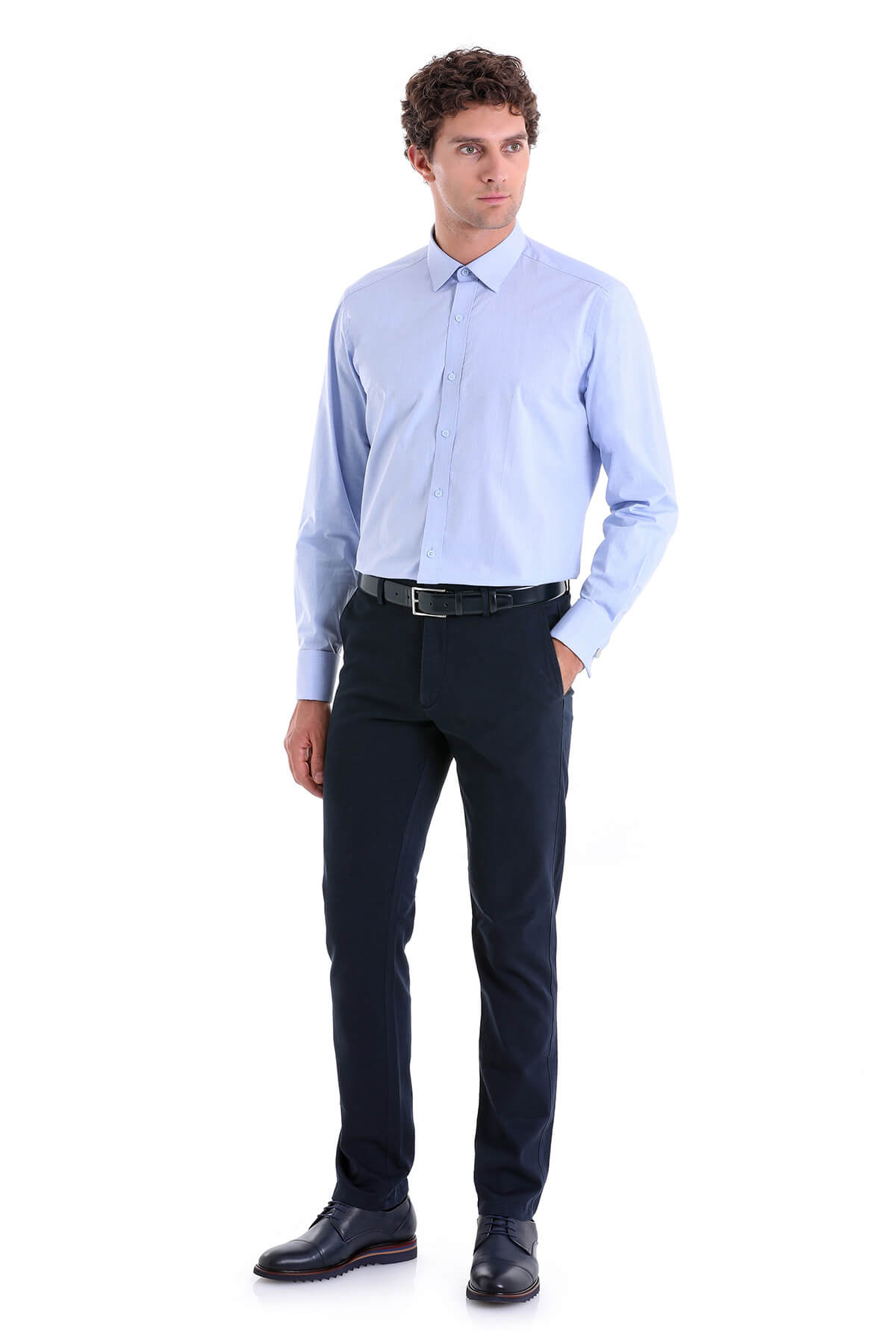 Regular Fit French Cuff Cotton Light Blue Dress Shirt