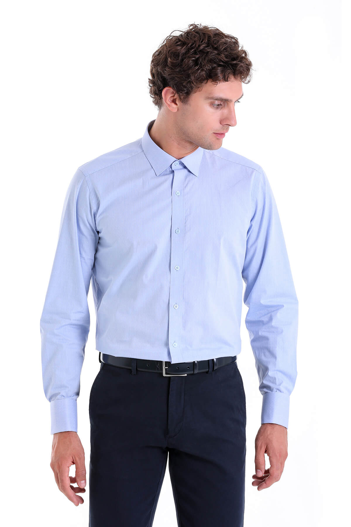 Regular Fit French Cuff Cotton Light Blue Dress Shirt