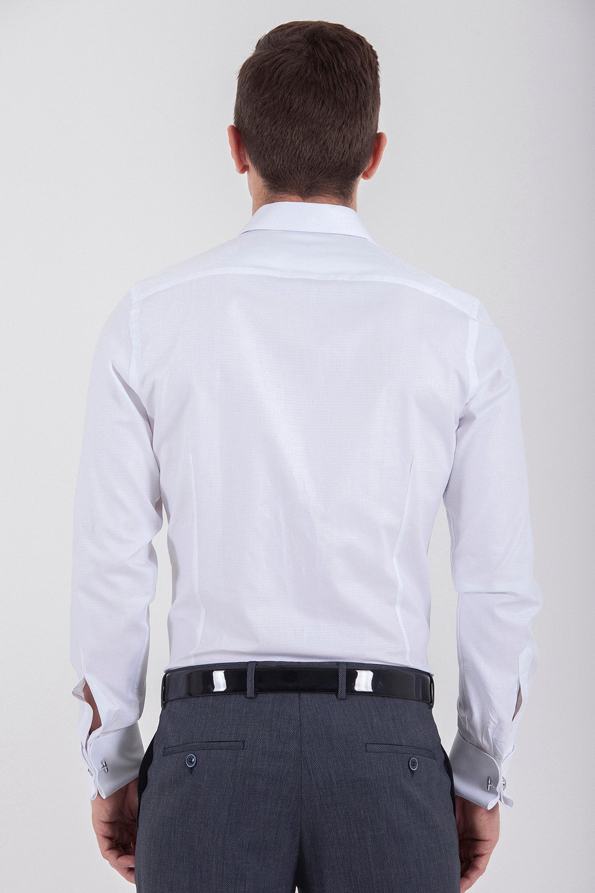 Regular Fit French Cuff Cotton White Dress Shirt - SAYKI