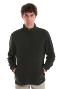 Regular Fit Full Zip Khaki Mockneck Fleece Sweatshirt