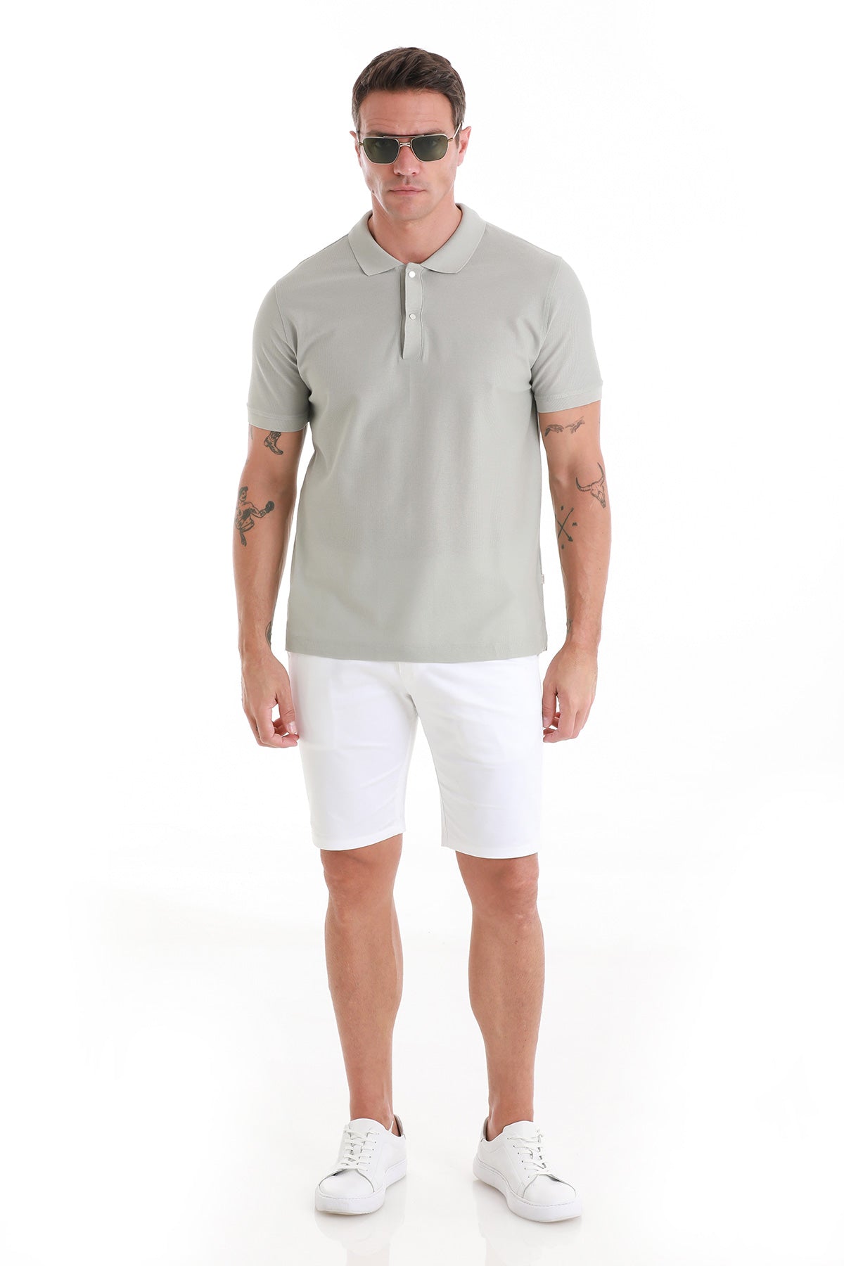 Regular Fit Gray 100% Cotton Mercerized Polo T-Shirt - SAYKI