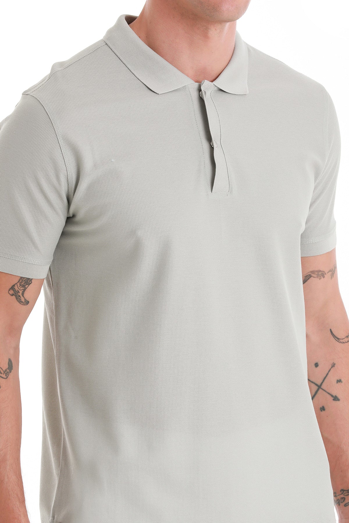 Regular Fit Gray 100% Cotton Mercerized Polo T-Shirt - SAYKI
