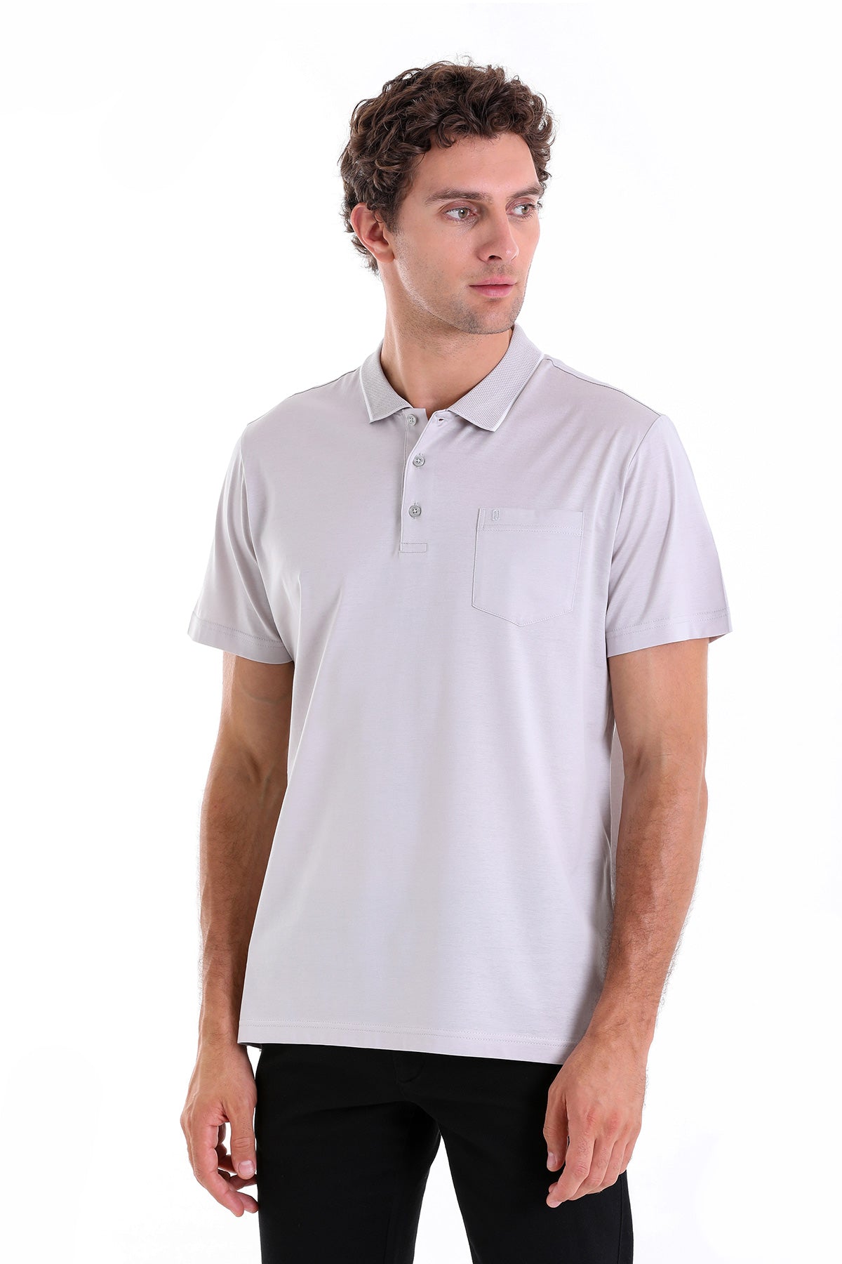 Regular Fit Gray Basic Cotton Polo T-Shirt - SAYKI