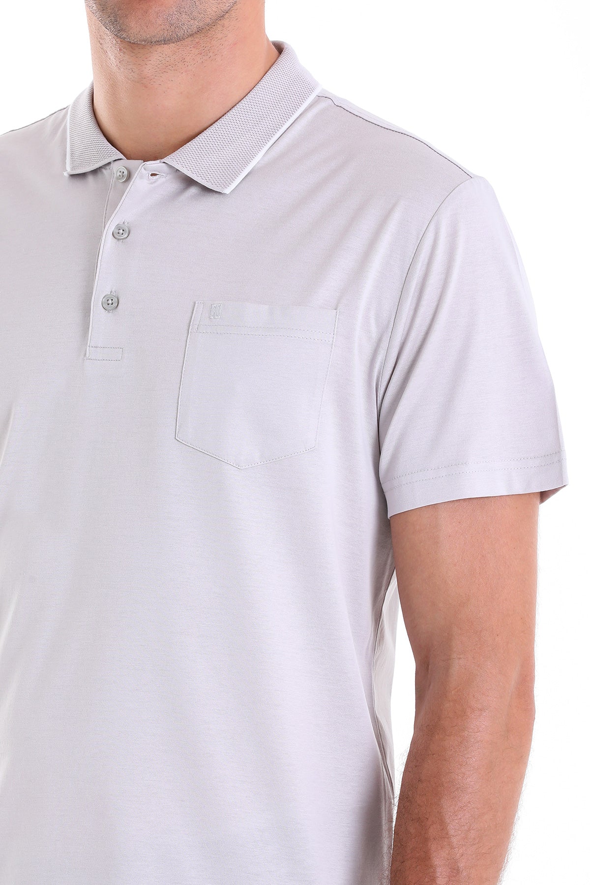 Regular Fit Gray Basic Cotton Polo T-Shirt - SAYKI